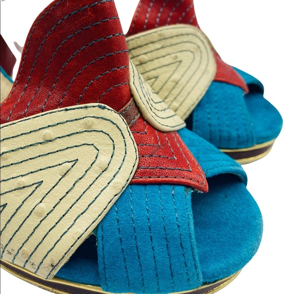 Irregular Choice Little Miss Oh Suede Peep Toe Ankle Strap Heels Pumps Size 7.5 - Picture 5 of 8